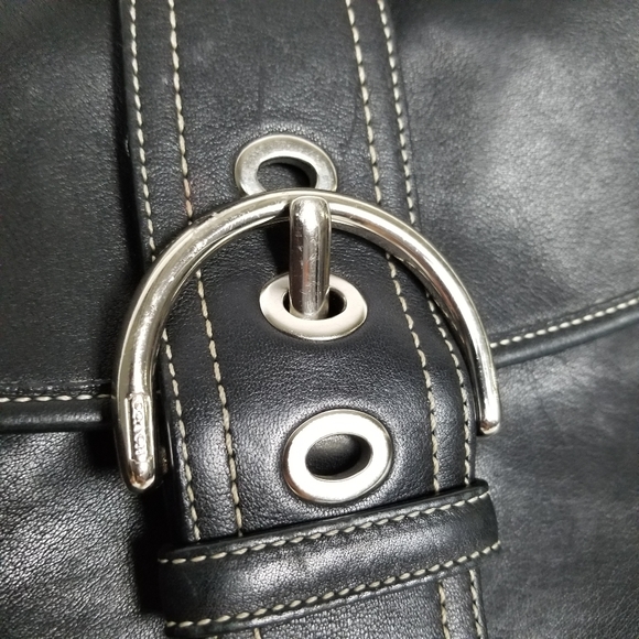 Vintage Coach Leather Grommets Black Silver hardware Small - Picture 6 of 8